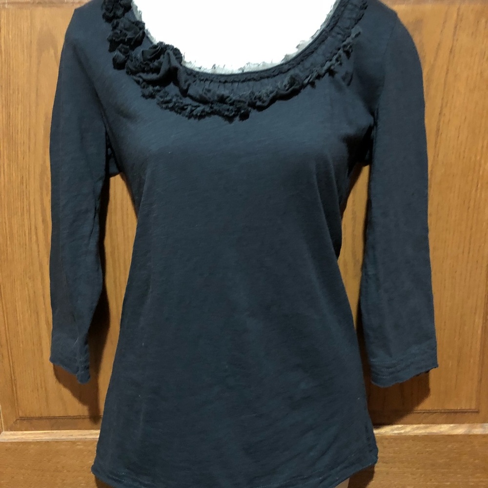 Eddie Bauer Dark Gray, Charcoal Ruffled Bodice Top